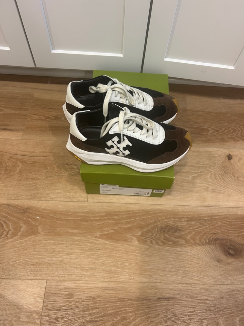 Tory Burch Black, Brown & White Logo Runner Sneakers